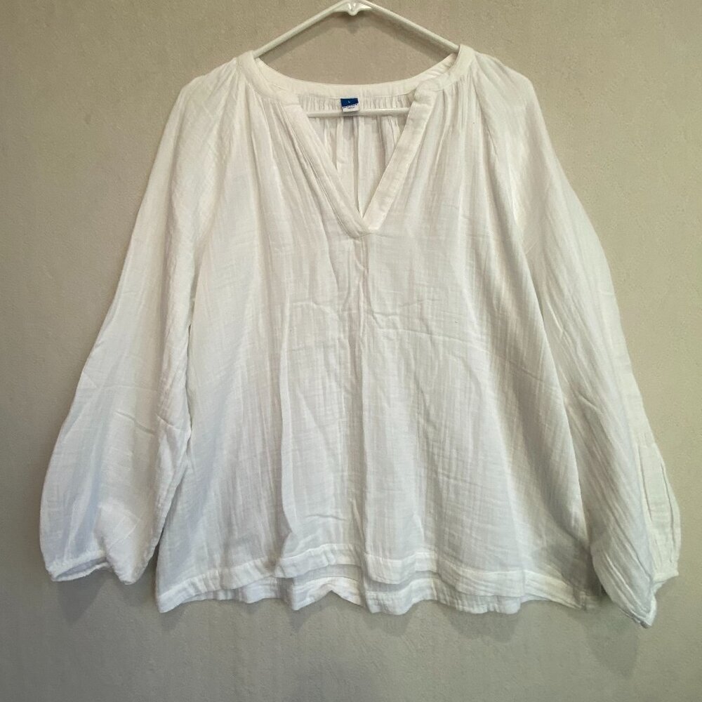 Old Navy White Calla Lilly Peasant Gauze Top Sz Large Boho Beachy Versatile